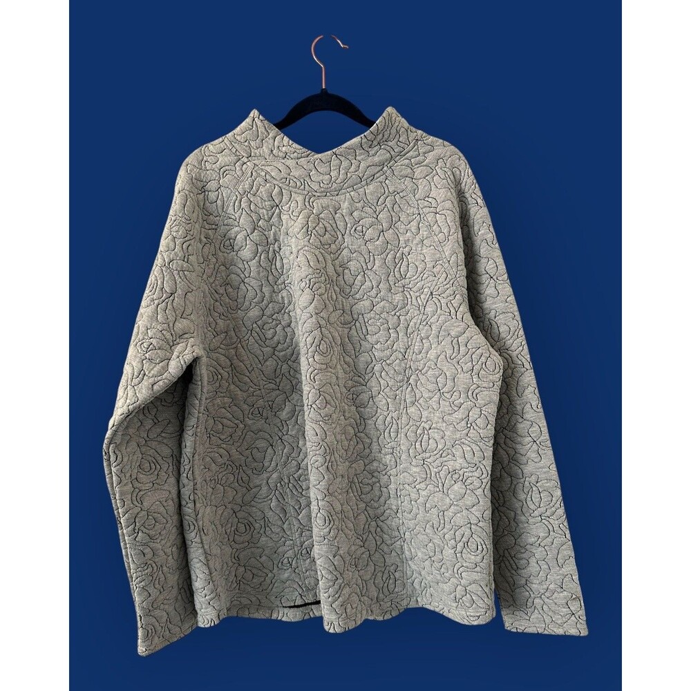 VGC Chicoโs Gray Quilted Textured Pullover Sweatshirt MockNeck Size 3=XL